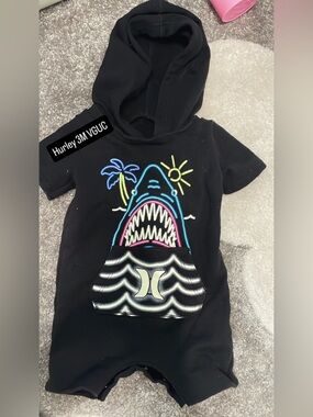 Hurley Black Neon Shark Hooded Tee for Kids